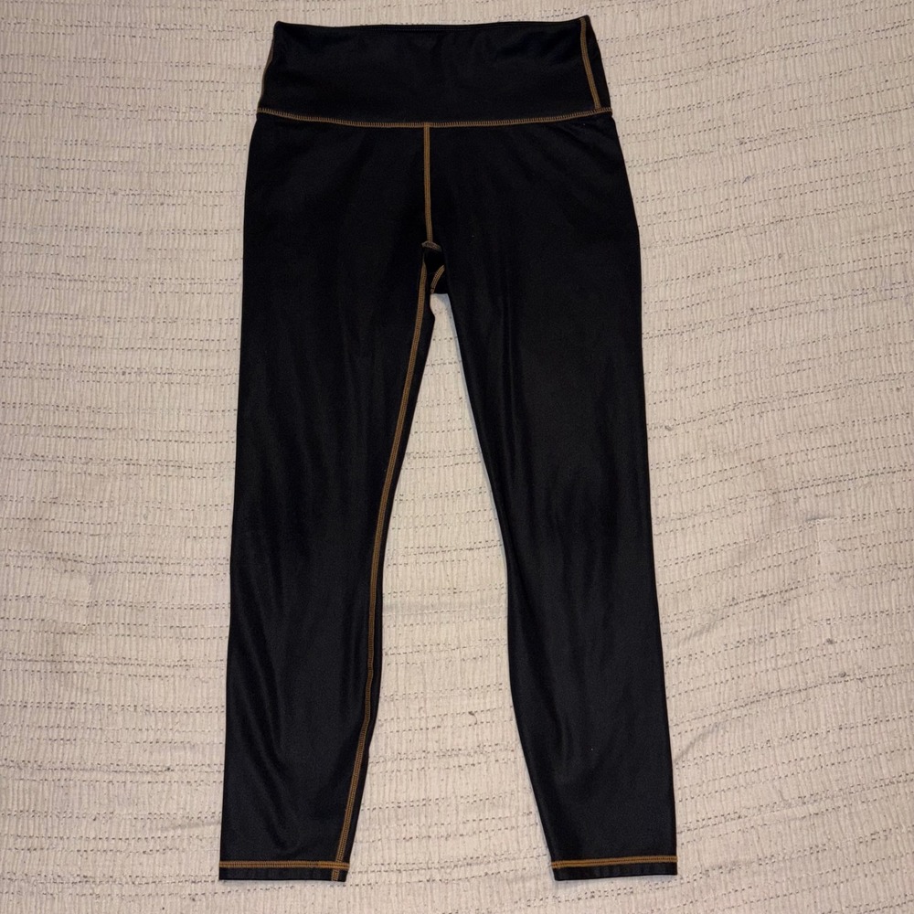 Fabletics Black High Waisted Leggings Copper Stitching S  7/8 Length Yoga Pant